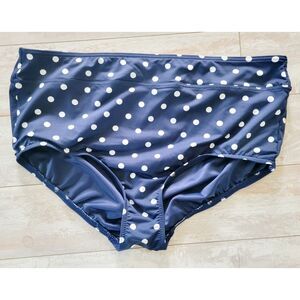 Lands End 18W‎ Navy Polka Dot Midwaist Swimsuit Bottom Mid Leg Full Coverage